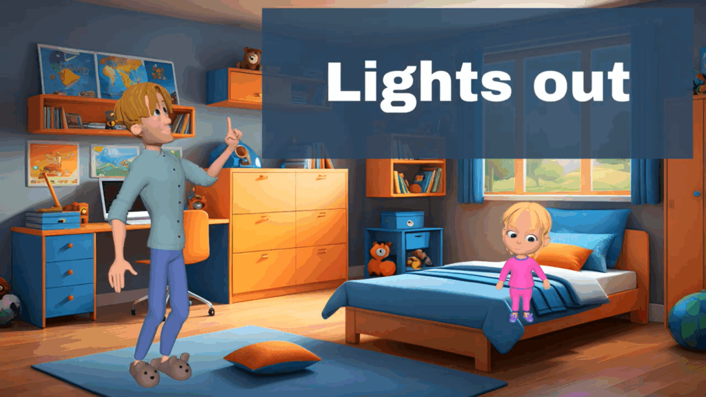 Child bedtime in colorful room, บอกฝันดี ภาษาอังกฤษ